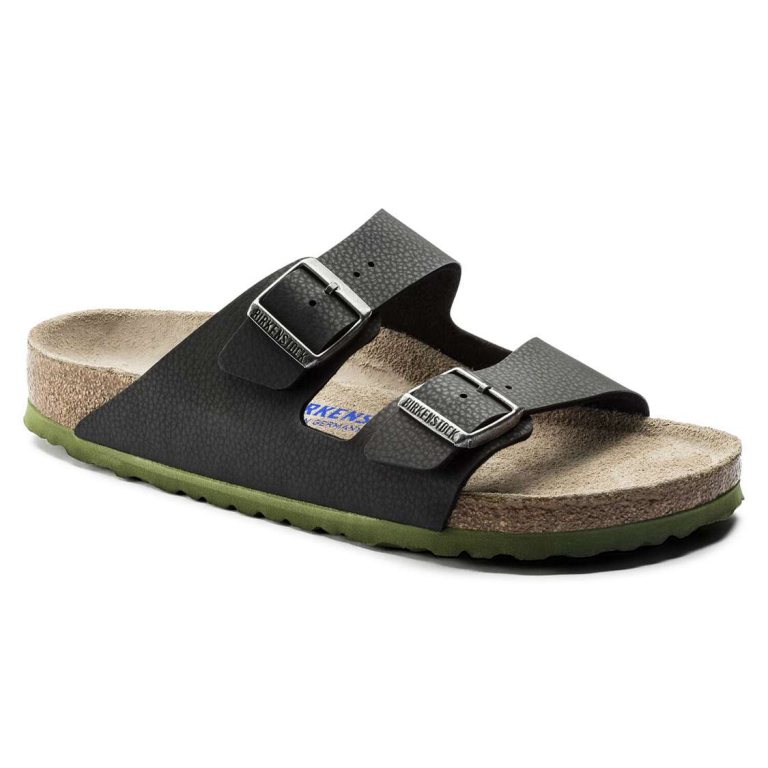 Black Birkenstock Arizona Soft Footbed Birko-Flor Embossed Men's Two Strap Sandals | ghzHEWtcClv