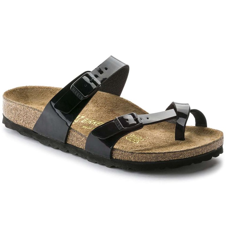 Black Birkenstock Mayari Birko-Flor Patent Women's Multi Strap Sandals | vTeiSFGMreS