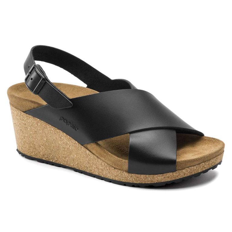 Black Birkenstock Samira Leather Women's Wedges Sandals | R5IitZMtnmv