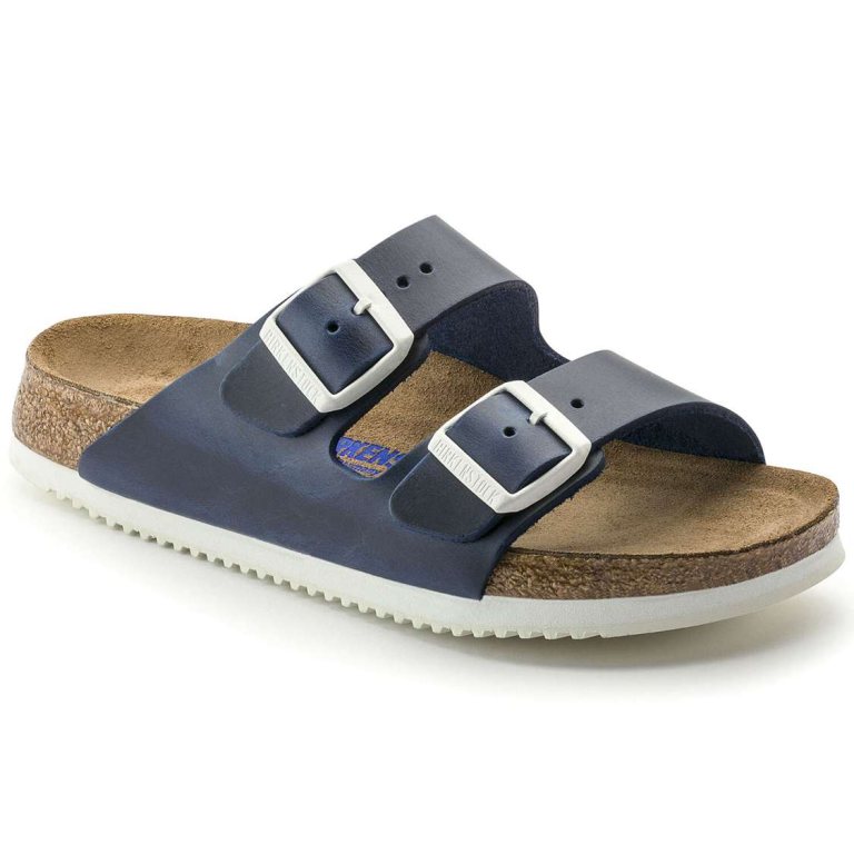 Blue Birkenstock Arizona Soft Footbed Leather Men's Two Strap Sandals | SH4YMQmQ1lA