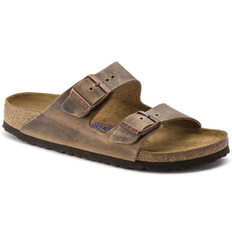 Brown Birkenstock Arizona Soft Footbed Oiled Nubuck Leather Men's Two Strap Sandals | HBD4BA7BxNq
