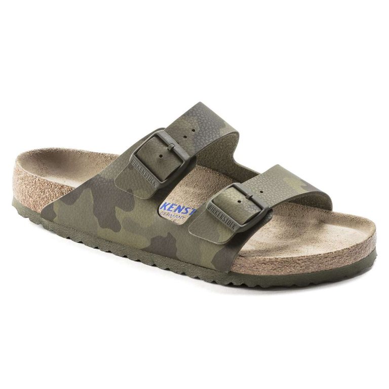 Camo Green Birkenstock Arizona Soft Footbed Birko-Flor Men's Two Strap Sandals | T63lhAXTRo8