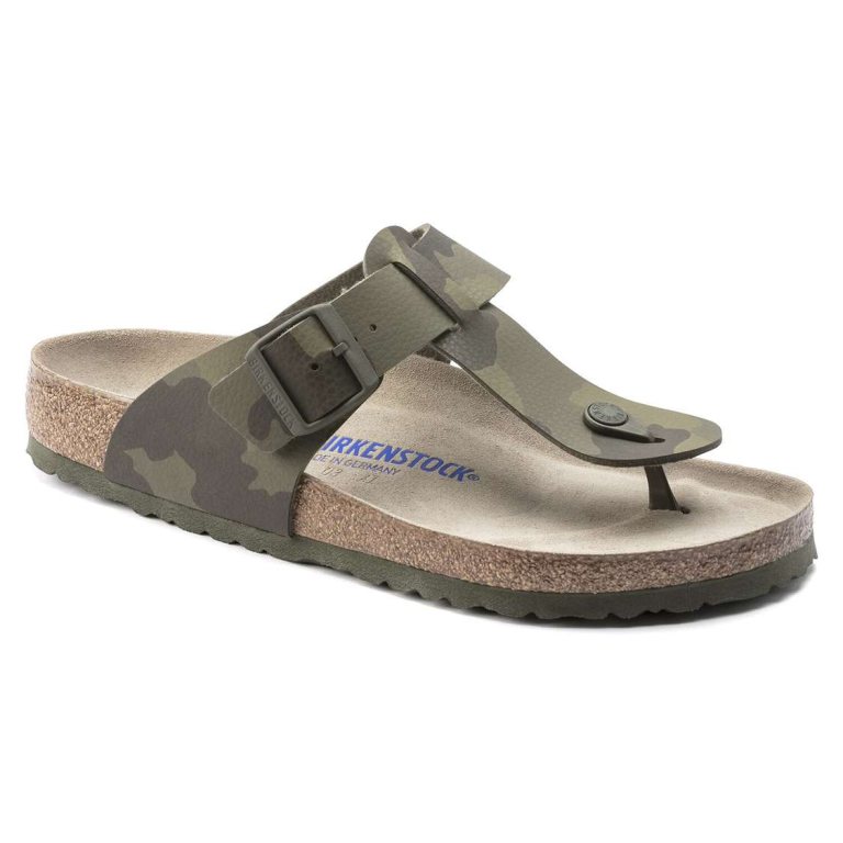 Camo Green Birkenstock Medina Soft Footbed Birko-Flor Men's One Strap Sandals | Nj4YAFQVzBM