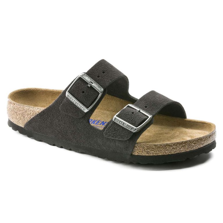 Grey Birkenstock Arizona Soft Footbed Suede Leather Men's Two Strap Sandals | DOVPYnb5uKl