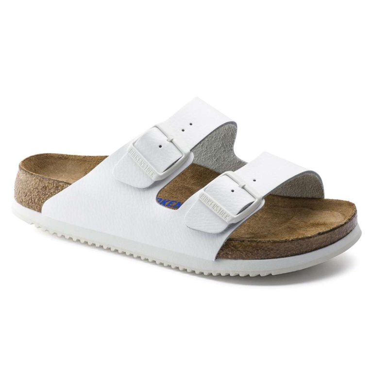 White Birkenstock Arizona Soft Footbed Leather Men's Two Strap Sandals | figPBrHyZMX