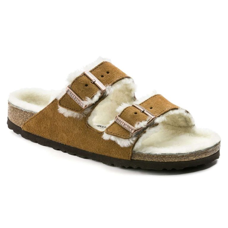 Yellow Birkenstock Arizona Shearling Suede Leather Men's Two Strap Sandals | eOzv5WUx3zq