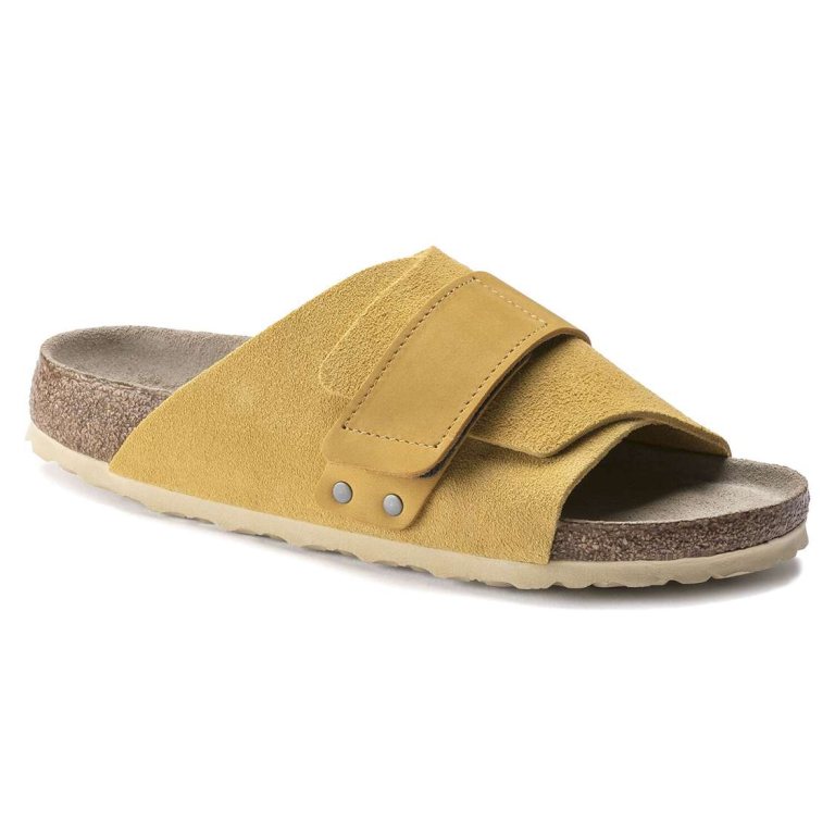 Yellow Birkenstock Kyoto Soft Footbed Nubuck/Suede Leather Women's One Strap Sandals | uwa1nJBQHNd
