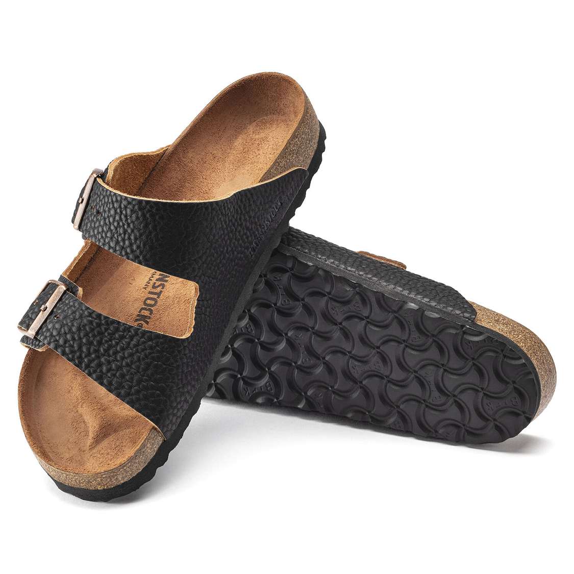 Black Birkenstock Arizona Leather Men's Two Strap Sandals | j68FwuR6f9i