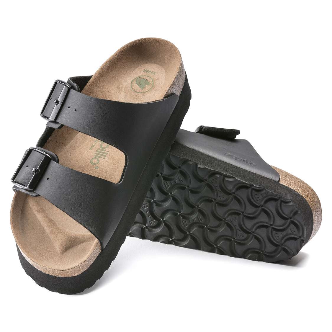 Black Birkenstock Arizona Platform Vegan Birko-Flor Women's Platforms Sandals | GCcxK4qGImm