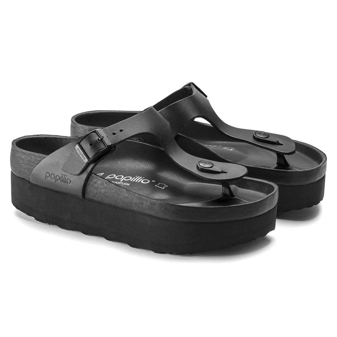 Black Birkenstock Gizeh Platform Leather Women's Platforms Sandals | naZS7Thc1My