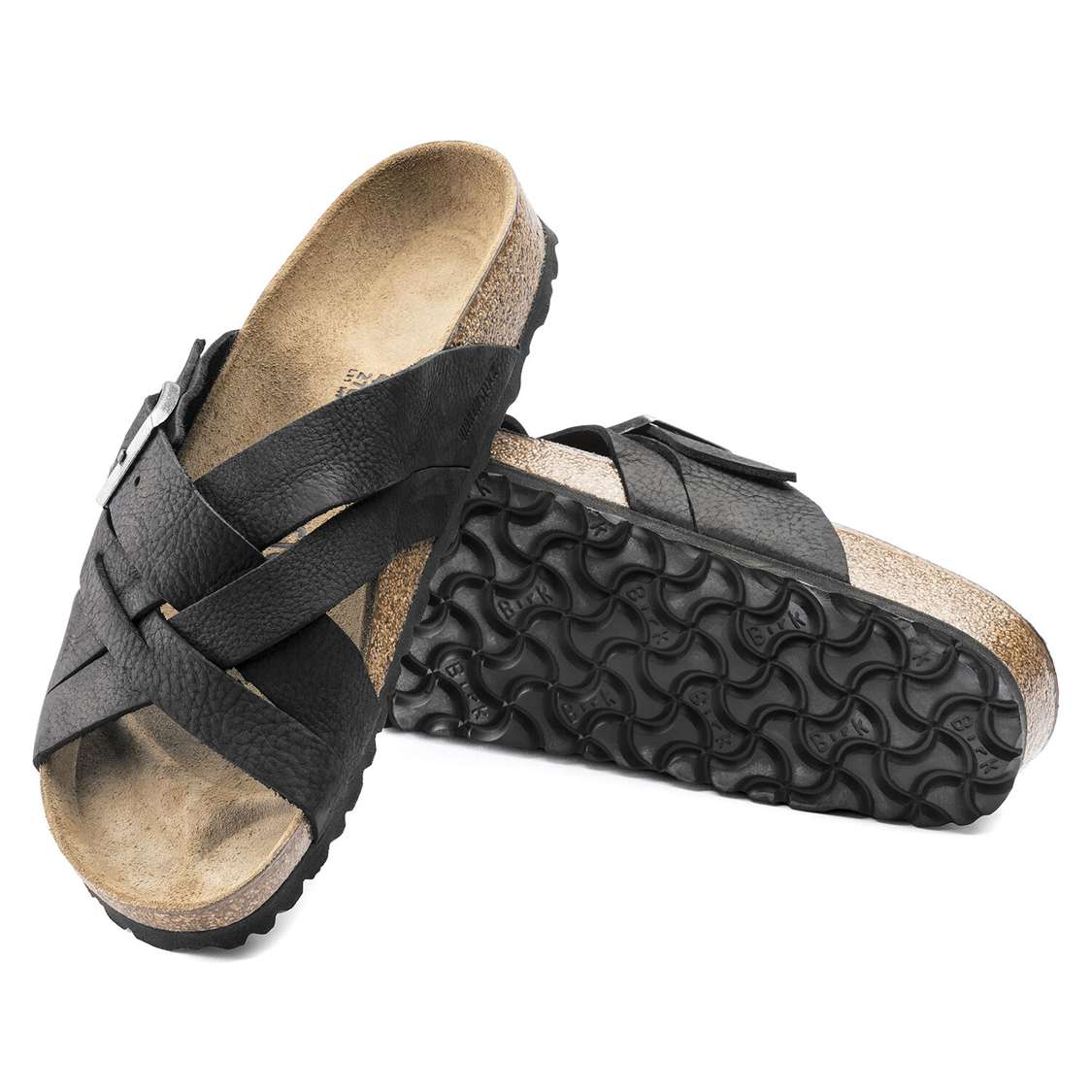 Black Birkenstock Lugano Oiled Leather Women's One Strap Sandals | A1Fx3m9ClfA