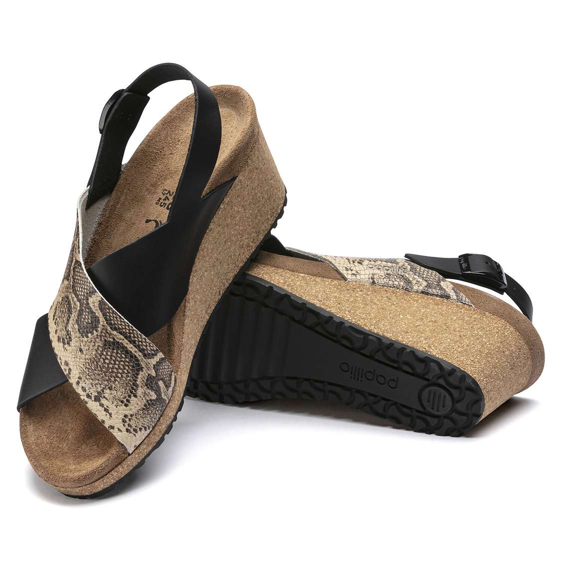 Black / Snake Beige Birkenstock Samira Embossed Leather Women's Wedges Sandals | JfRJ66QJTxW