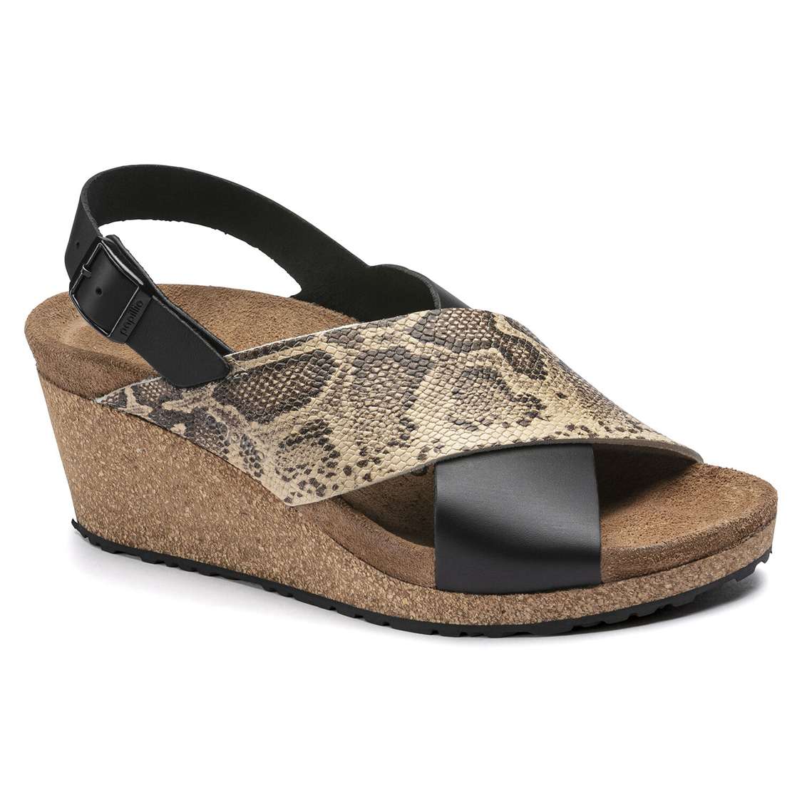 Black / Snake Beige Birkenstock Samira Embossed Leather Women\'s Wedges Sandals | JfRJ66QJTxW