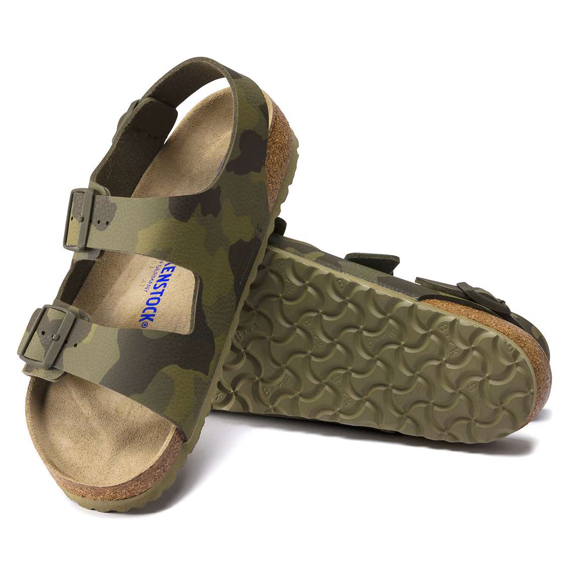 Camo Green Birkenstock Milano Soft Footbed Birko-Flor Men's Back Strap Sandals | Ni9JOZEAejU