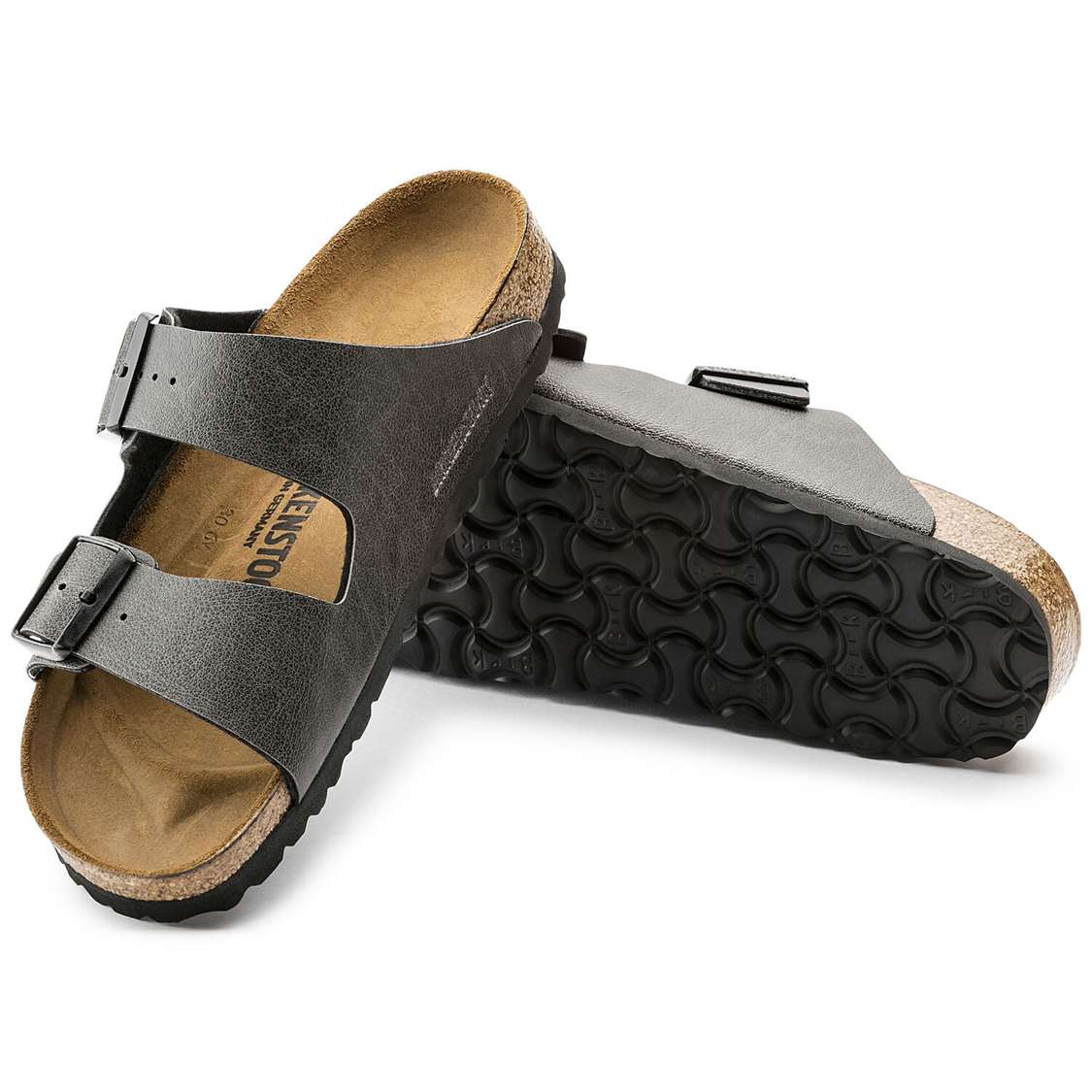 Dark Grey Birkenstock Arizona Birko-Flor Men's Two Strap Sandals | DVmlHcQjNN5