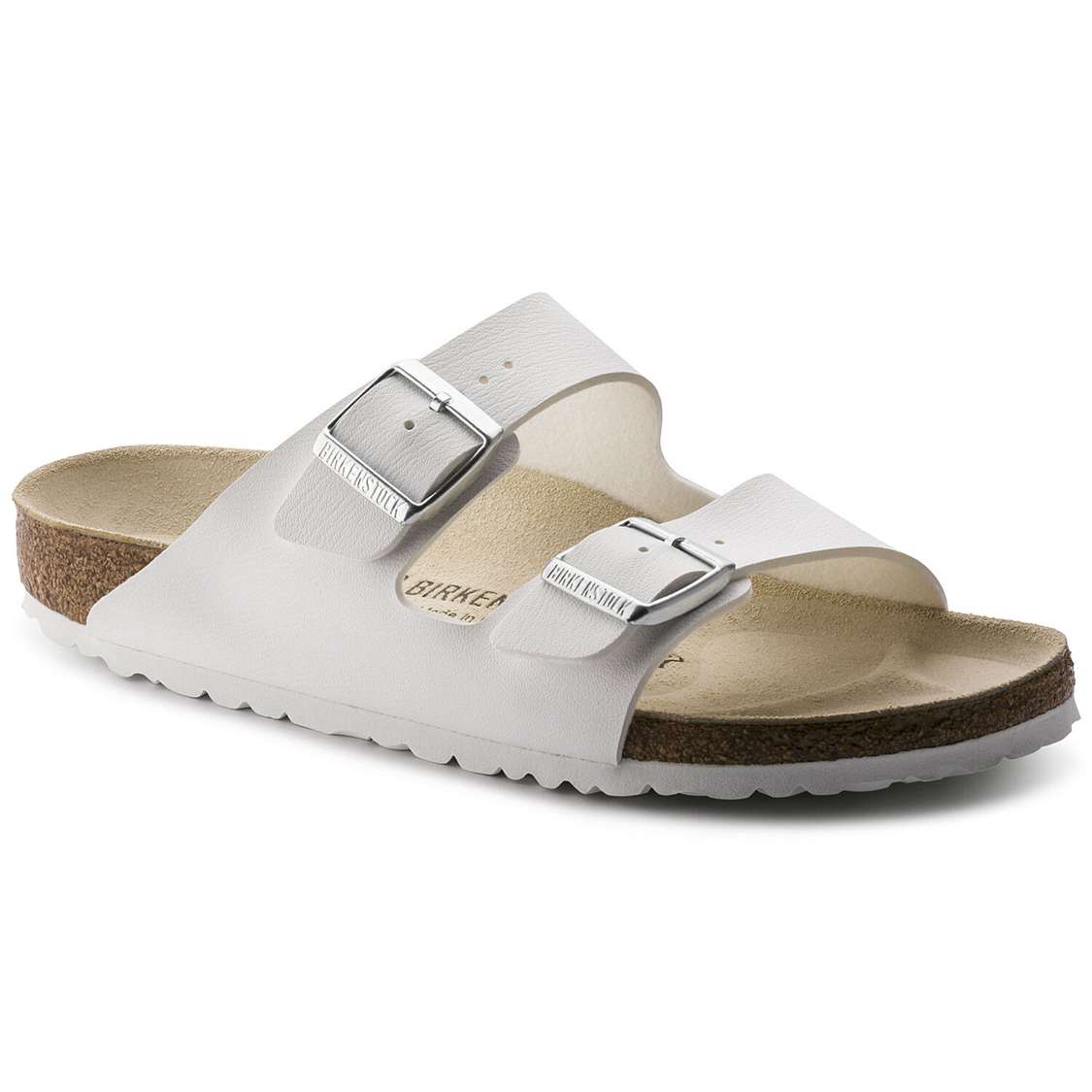 White Birkenstock Arizona Birko-Flor Men\'s Two Strap Sandals | E2s6oFQzQEQ